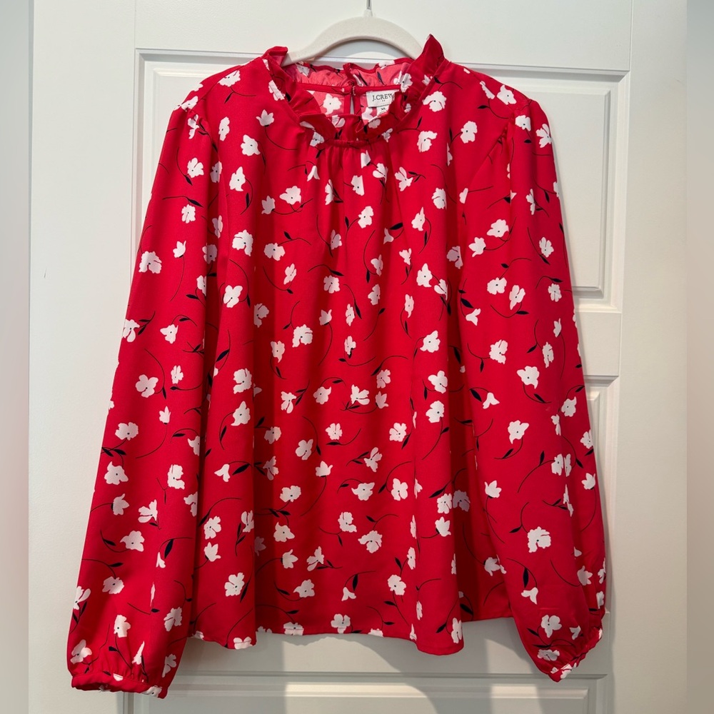 J. Crew Red Floral Blouse